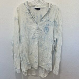 Bandolino long sleeve White Shirt acid wash tie-dye blouse plus size XXL cotton
